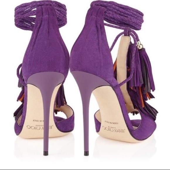 SOLD  | Jimmy Choo Mindy Fringe Sandal Heel Purple - Picture 2 of 7